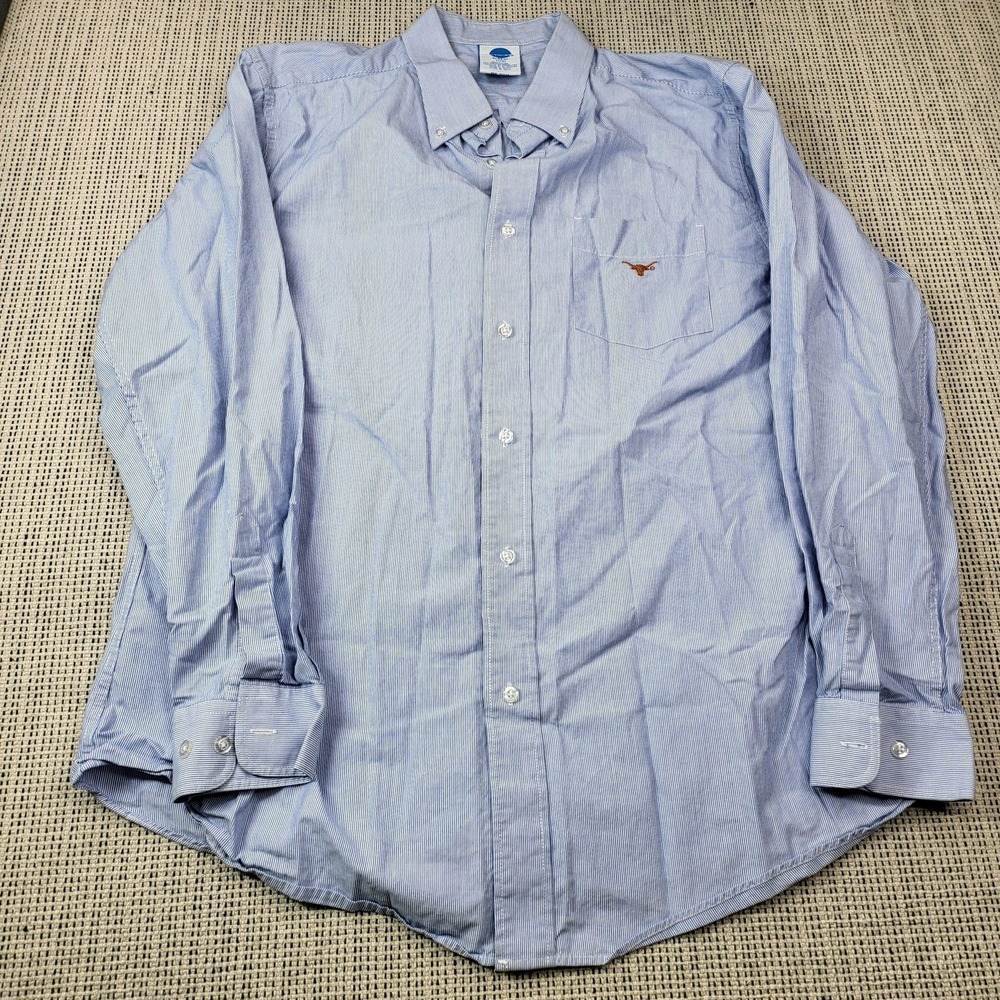 Texas Longhorns Dress Shirt Mens‎ Large Blue Striped NCAA Basketball Cotton